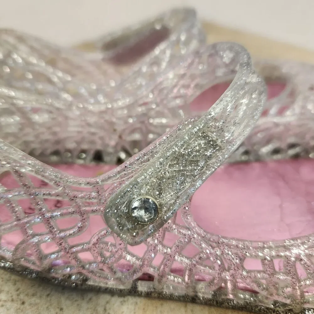 Stepping Stones Girls US 9 Silver Glitter Mary Jane Jelly Sandals Round Toe